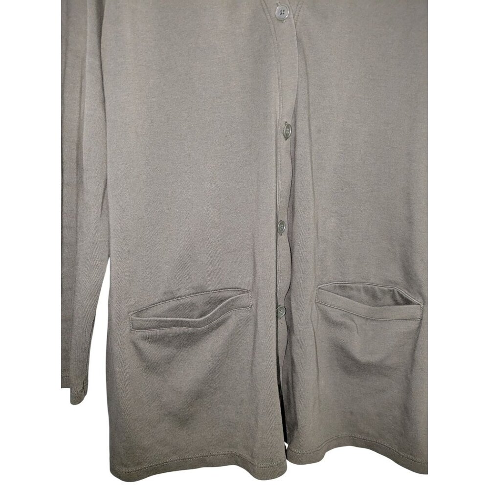 Lands' End Olive Green V-Neck Button-Front Long Cardigan Pockets Womens 20W-22W - Picture 8 of 9